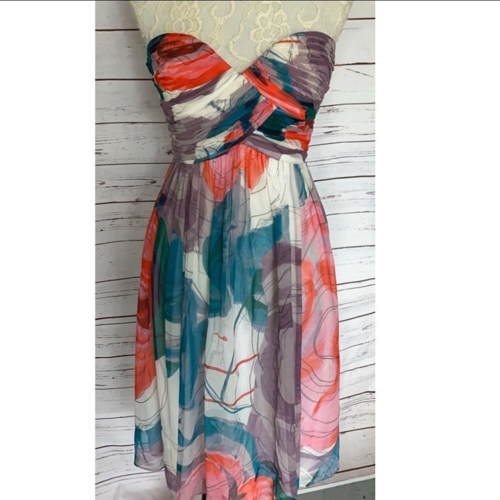 Silk Strapless runched donna morgan wedding dress